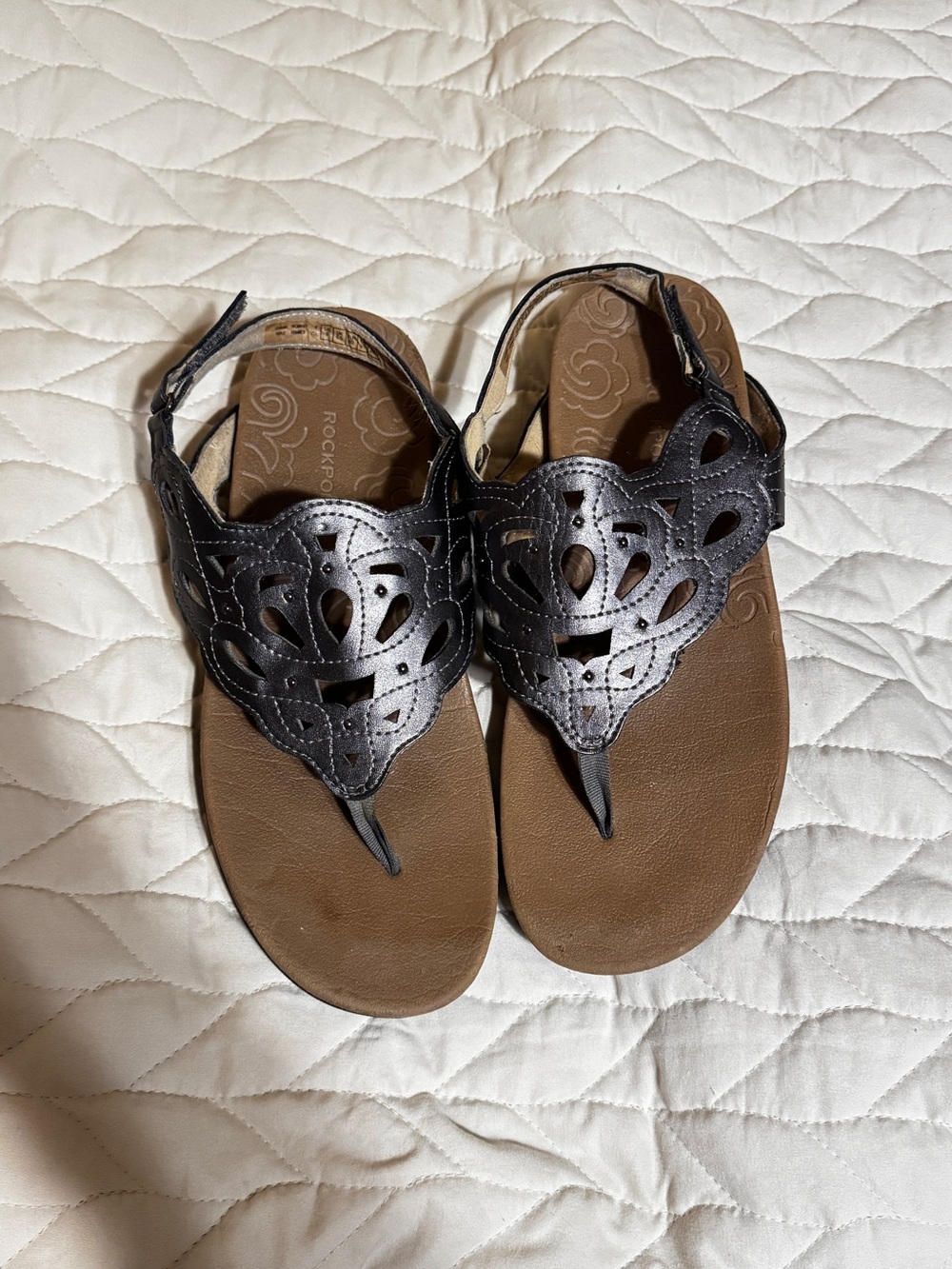 Rockport Laser-Cut Leather T-Strap Sandals